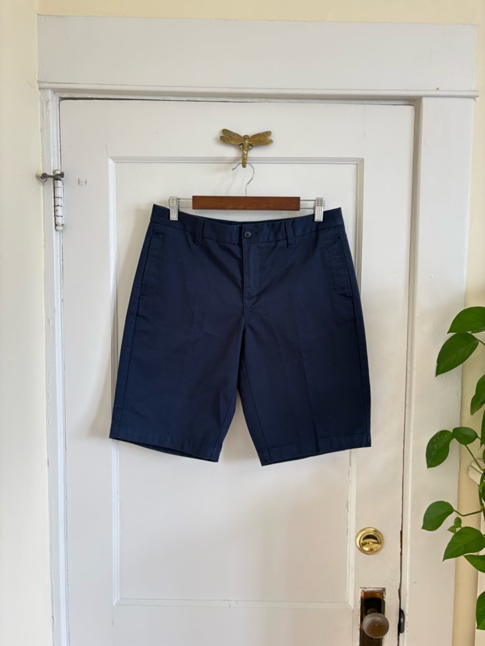 LANDS' END Women's Classic‎ Chino Shorts Size 8 Navy Blue Preppy Long Bermuda